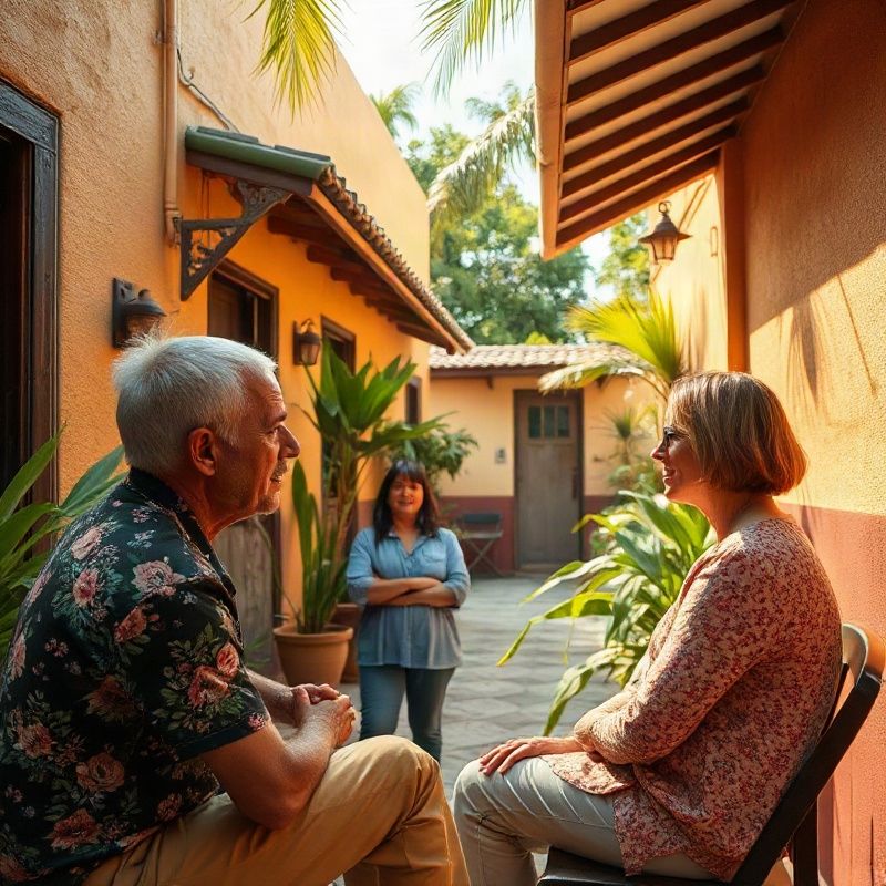 Conversa presencial em um pequeno comércio, em ambiente com tons de ardósia